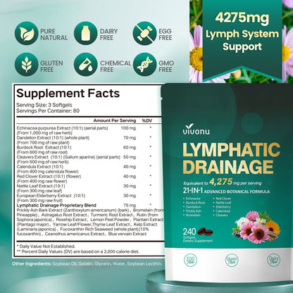 Lymphatic Drainage Supplement, 240 Softgels, 4275mg Lymph System Support Supplement for Women & Men