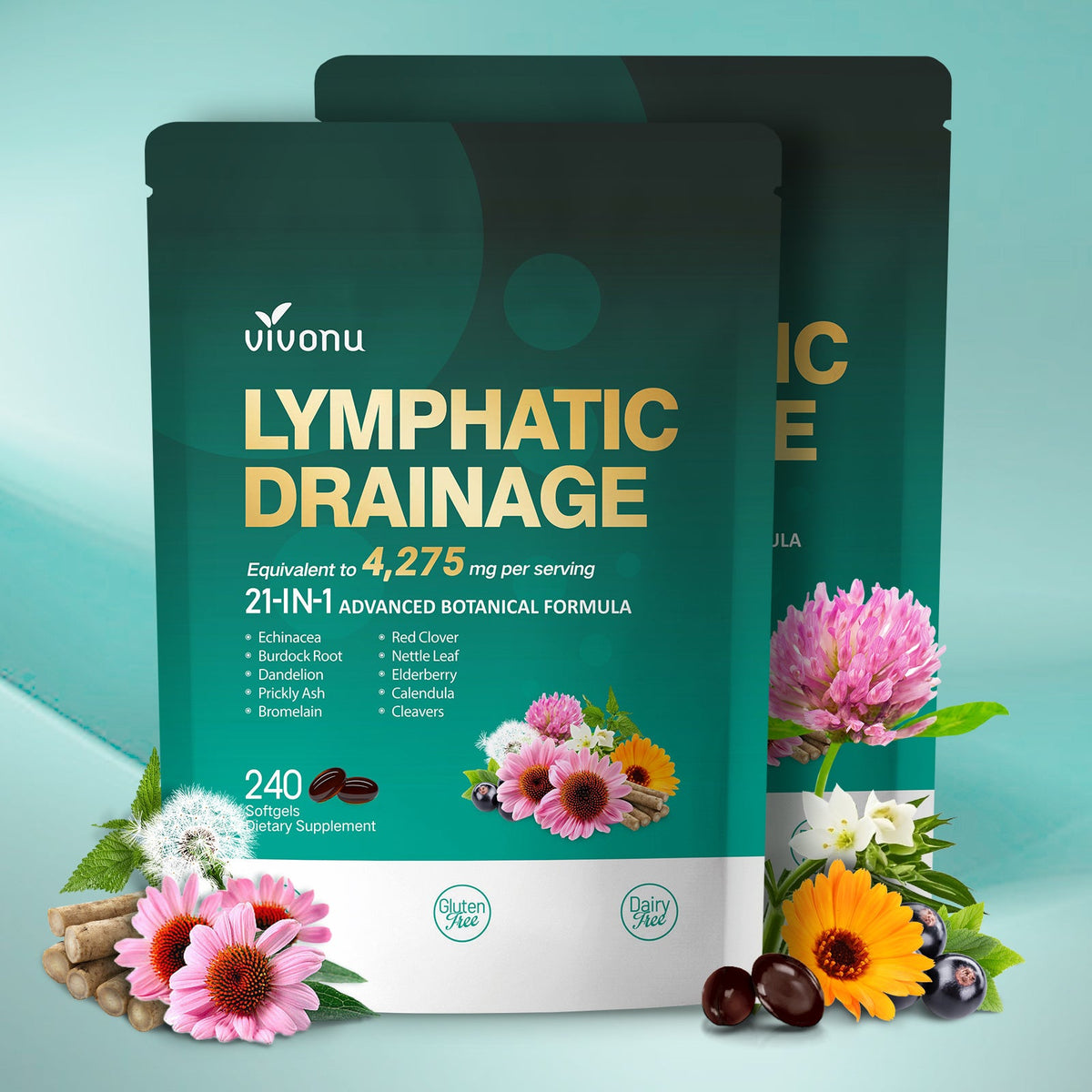 Lymphatic Drainage Supplement, 240 Softgels, 4275mg Lymph System Support Supplement for Women & Men